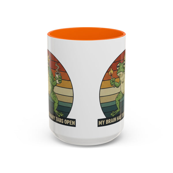 "Too Many Tabs Open" Retro Frog Accent Mug - 11oz & 15oz Ceramic Coffee Cup