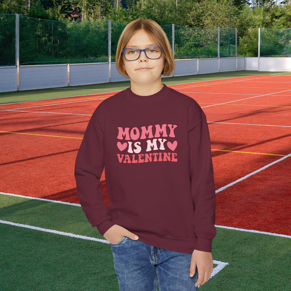 Youth Mommy Is My Valentine Youth Crewneck Sweatshirt Valentines Day