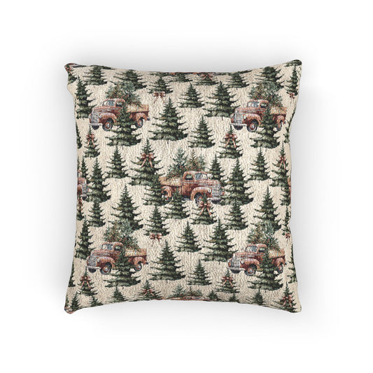 Red Trucks and Christmas Trees - Woven Indoor Throw Pillow
