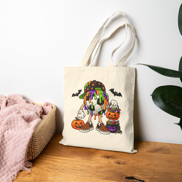 Drippy Soccer Ball Candy Skull Tote Bag | Pumpkin, Bats, Trick-or-Treat