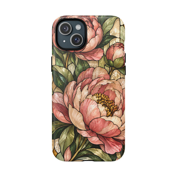 Glossy or Matte Stained Glass Peony MagSafe iPhone Case