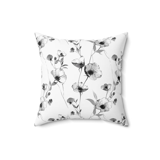 Monochrome Black and White Floral - Indoor Throw Pillow