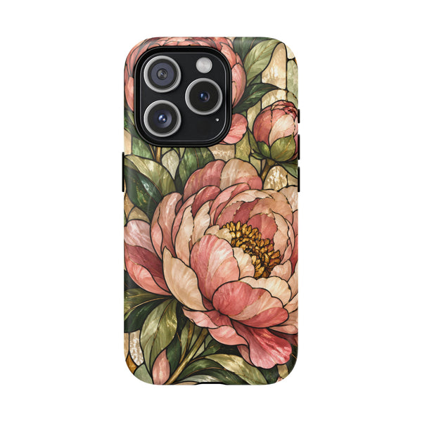 Glossy or Matte Stained Glass Peony MagSafe iPhone Case