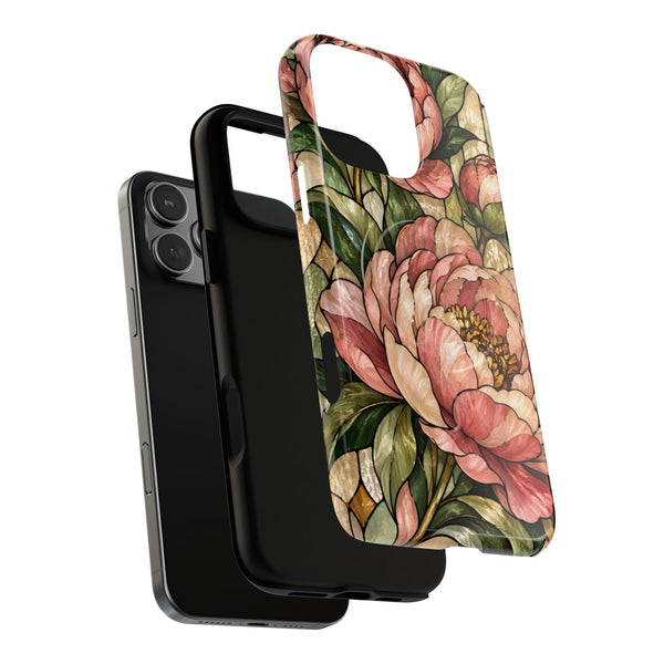 Glossy or Matte Stained Glass Peony MagSafe iPhone Case