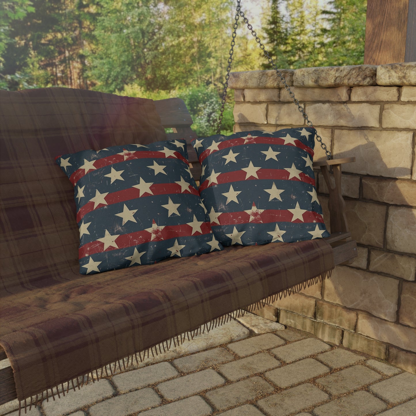 Distressed American Flag Design - Outdoor Throw Pillow