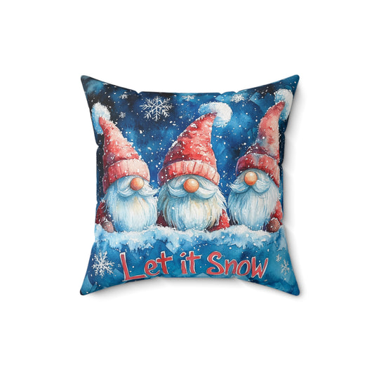 Let It Snow Gnome with Red & Blue Gingham Back - Indoor Throw Pillow
