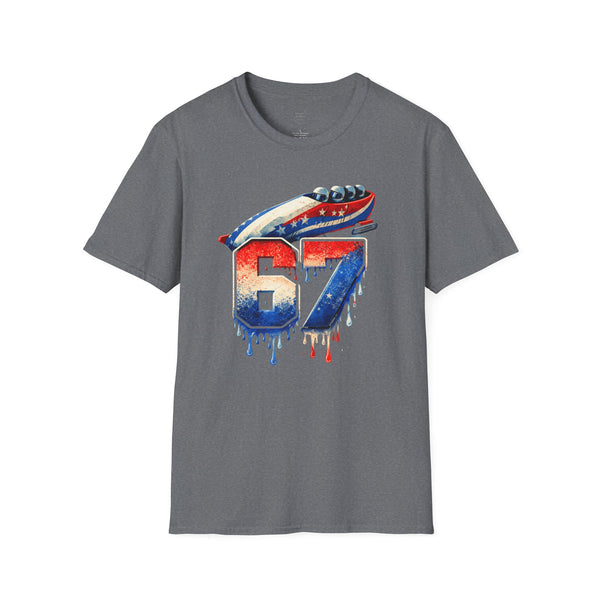 67 Bobsled Team USA T-Shirt - Patriotic Red White Blue Drip Graphic - Winter Sports Streetwear - Gildan Softstyle Men Women