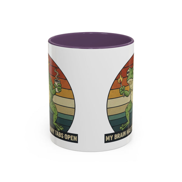 "Too Many Tabs Open" Retro Frog Accent Mug - 11oz & 15oz Ceramic Coffee Cup