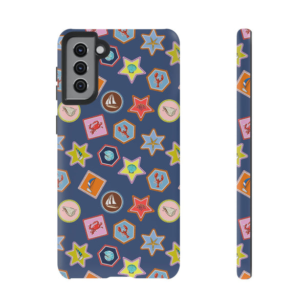 Lobsters Sailboats and Seashells on Navy Blue Phone Case