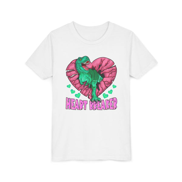 Kids TRex Heart Breaker Dinosaur Youth Valentines Day Short Sleeve TShirt