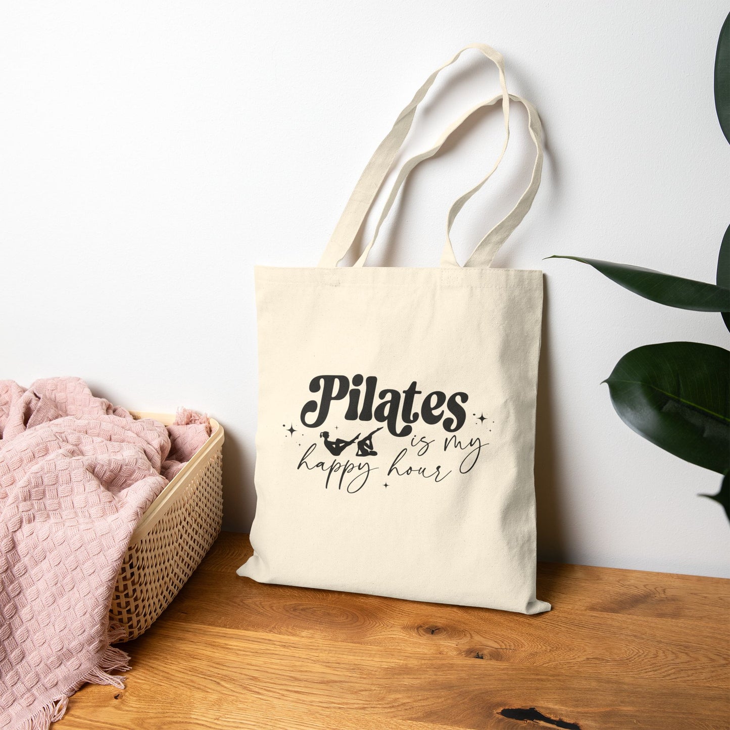 Pilates Is My Happy Hour Tote Bag - Eco-Friendly Gym Bag, Fitness Gift, Workout Accessory, Pilates Lover Tote, Everyday Carryall