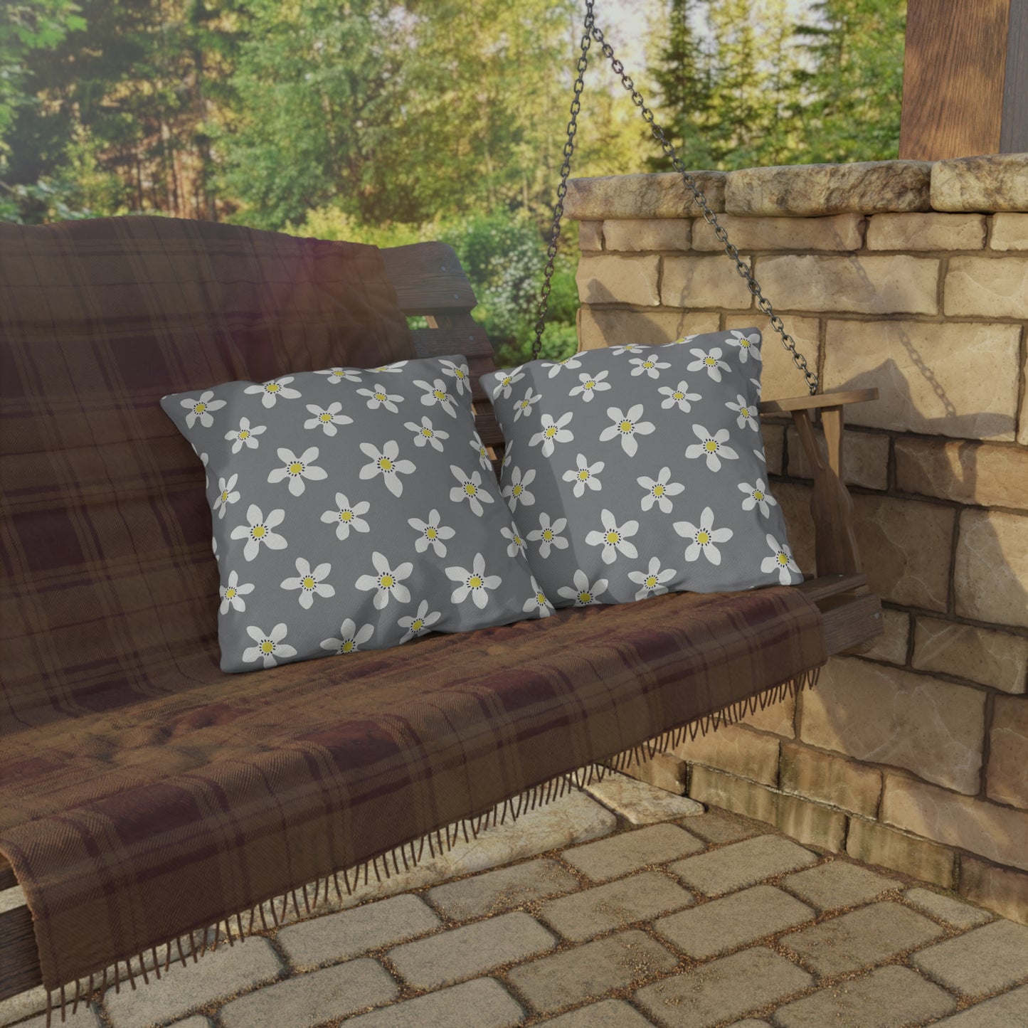 Daisy on Gray - Outdoor Throw Pillow