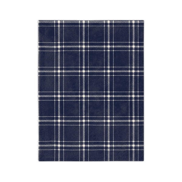 Navy and White Plaid - Velveteen Throw Blanket