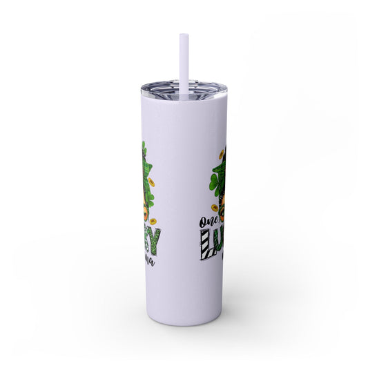 One Lucky Mama 20oz Skinny Tumbler with Straw, St Patricks Themed Tumbler