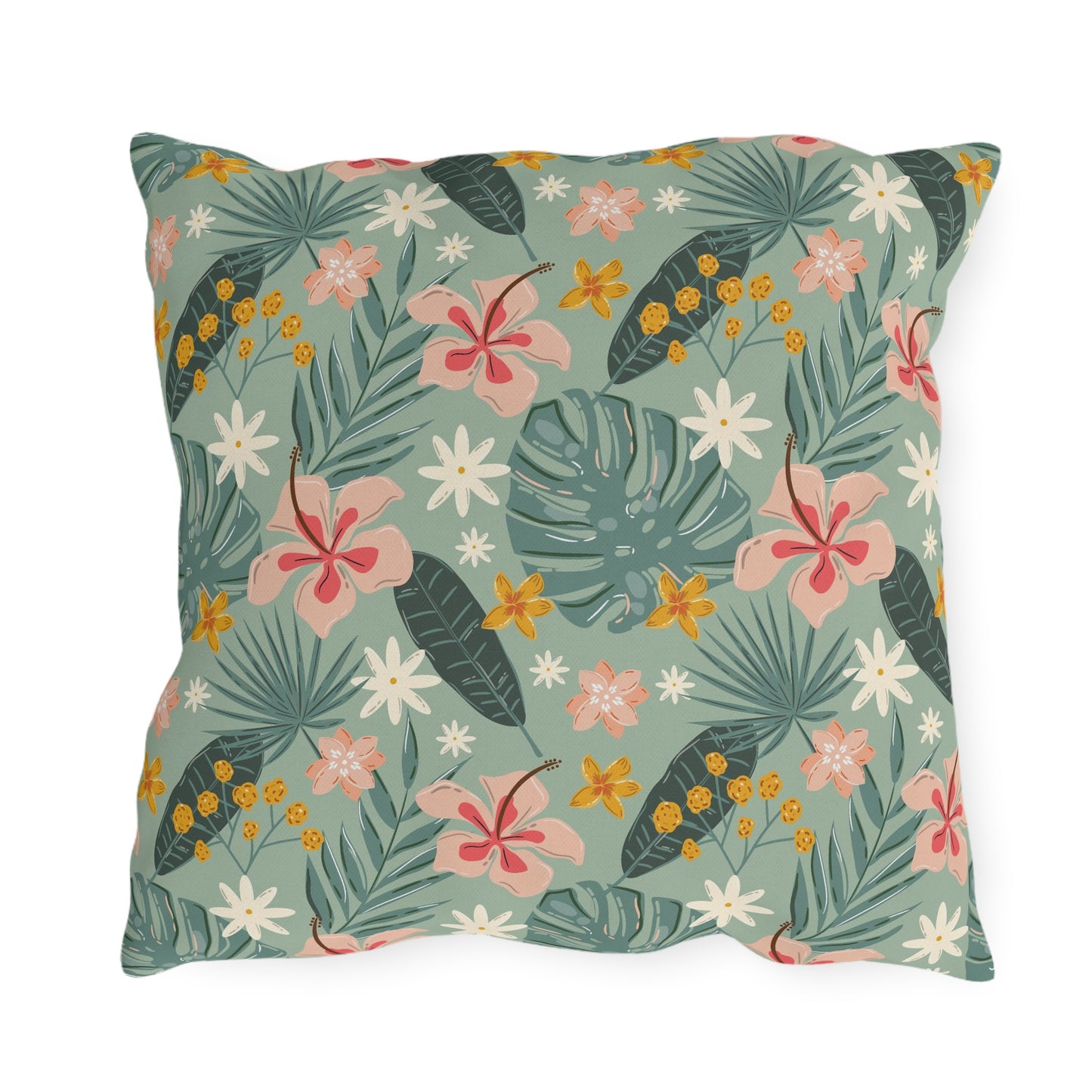 Palm Leaf & Hibiscus - Outdoor Throw Pillow