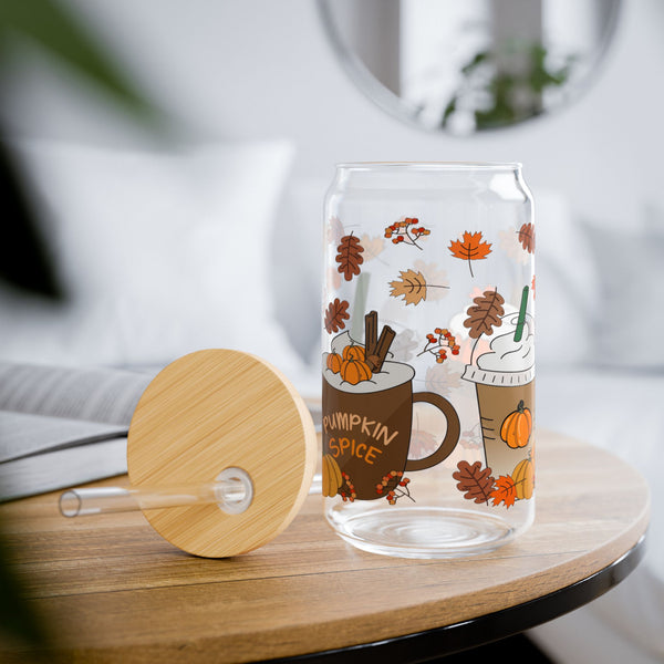 Pumpkin Spice 16oz Glass, Iced Pumpkin Spice Can Glass, Pumpkin Spice Cup, Glass Jar with Lid and Straw, 16oz Glass Cup, Libbey Cup