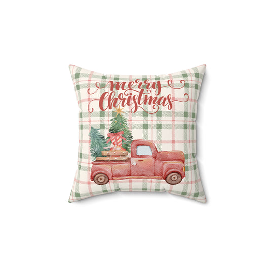 Merry Christmas Vintage Red Truck - Indoor Throw Pillow