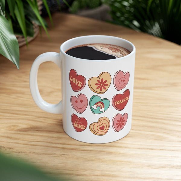 Conversation Heart Ceramic Mug 11oz, Valentines Day Love Mug, Sweethearts
