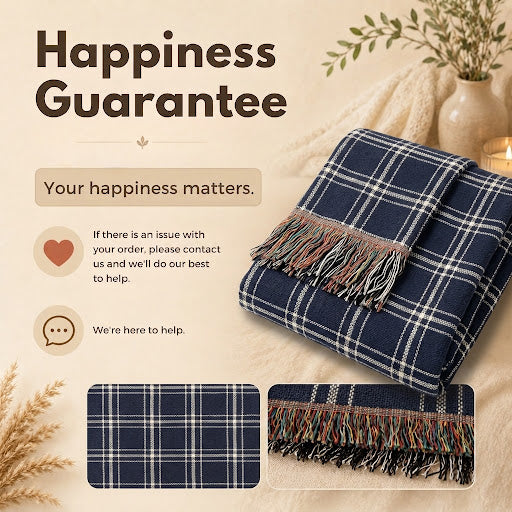 Cozy Blue and White Plaid - Woven Blanket