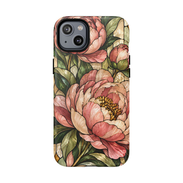 Glossy or Matte Stained Glass Peony MagSafe iPhone Case