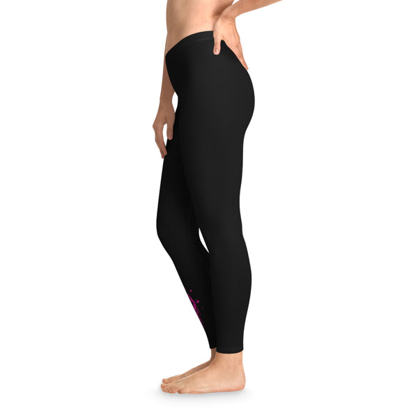 Neon Pink Drip Skull Leggings – Black Mid-Waist Activewear