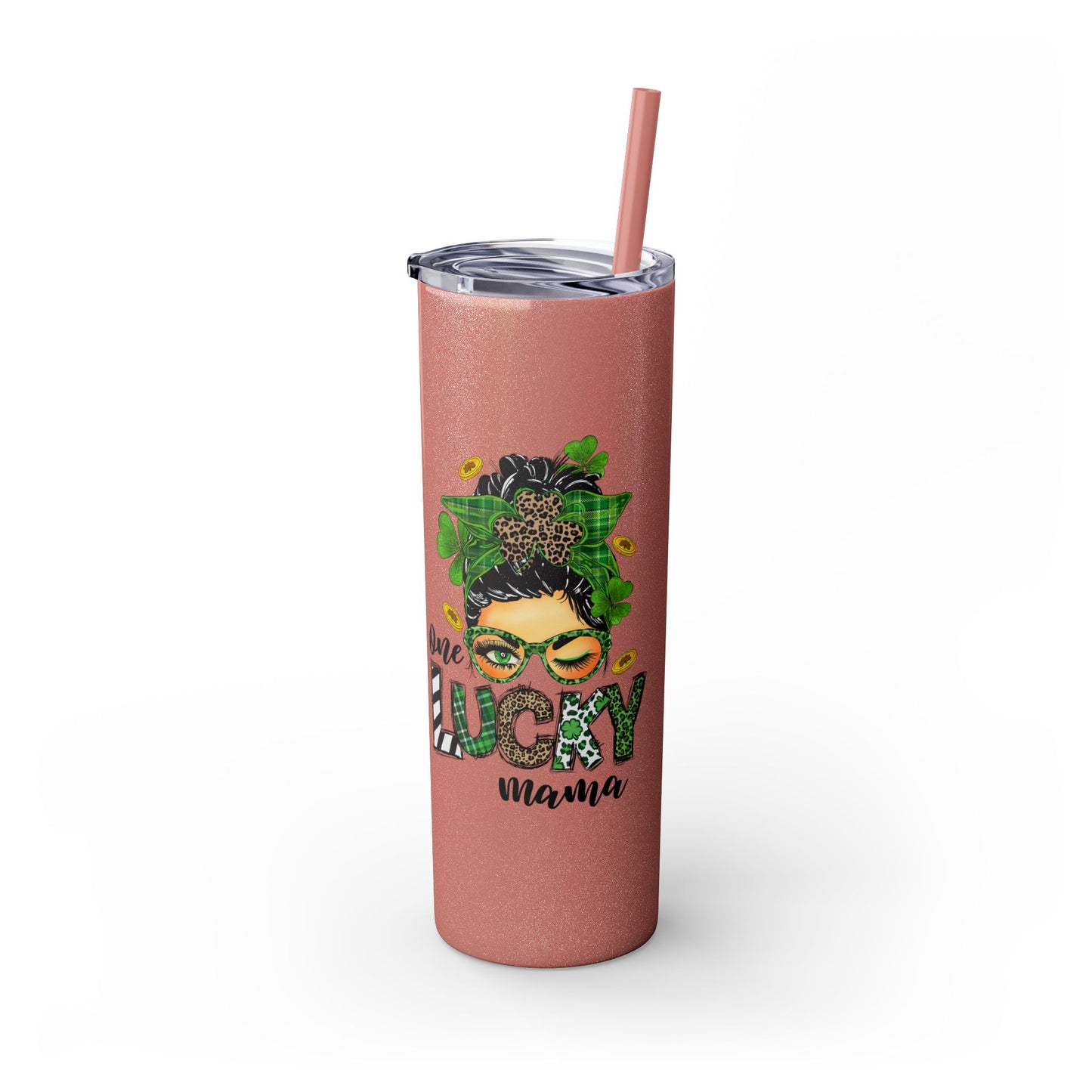 One Lucky Mama 20oz Skinny Tumbler with Straw, St Patricks Themed Tumbler