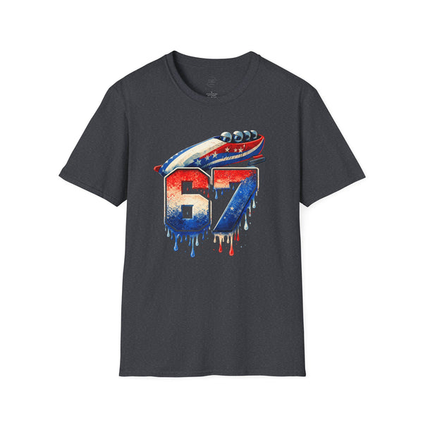 67 Bobsled Team USA T-Shirt - Patriotic Red White Blue Drip Graphic - Winter Sports Streetwear - Gildan Softstyle Men Women