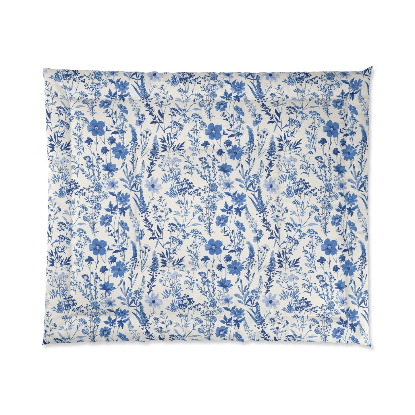 Blue Toile Floral Comforter - Cozy Bedding for Modern Bedrooms, Flower Pattern Bedspread, Spring Decor, Gift for Her