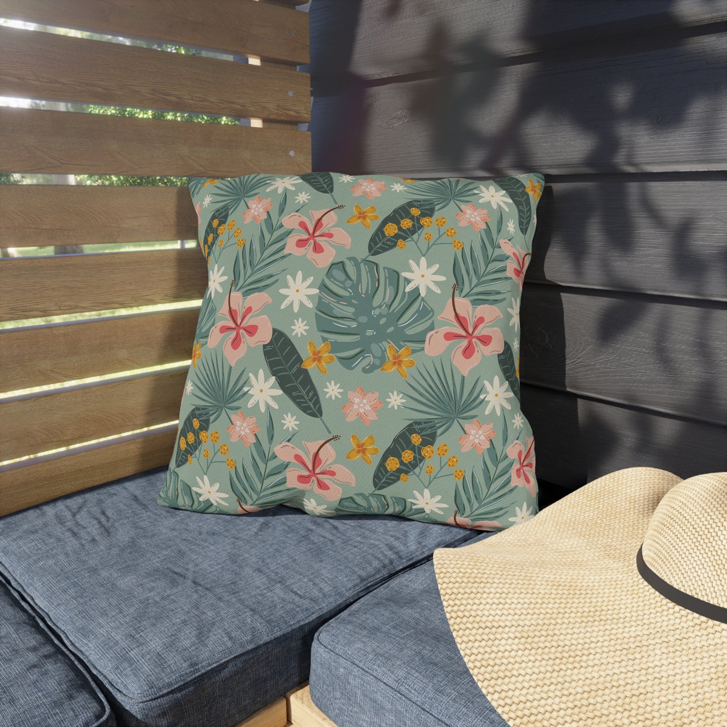 Palm Leaf & Hibiscus - Outdoor Throw Pillow