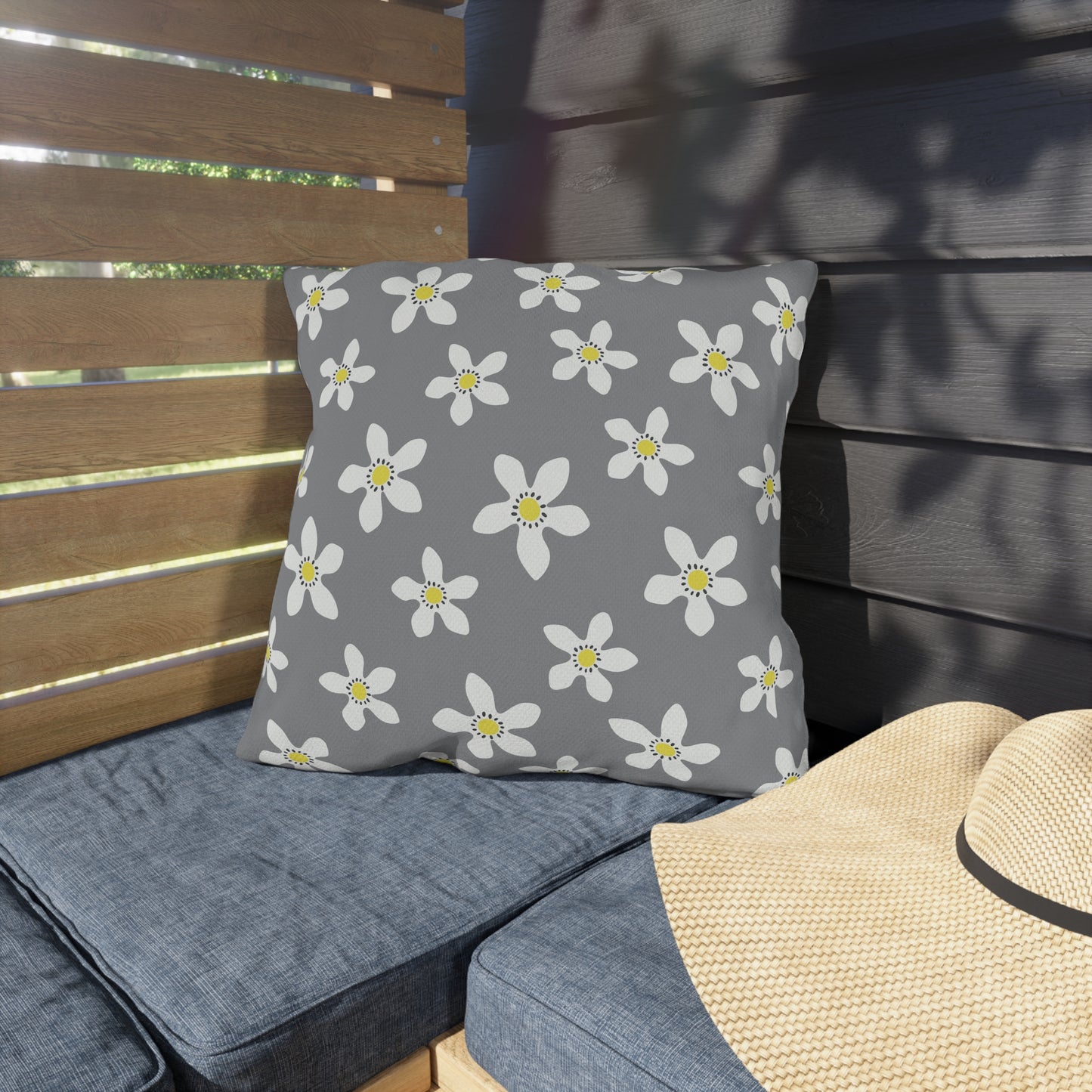 Daisy on Gray - Outdoor Throw Pillow