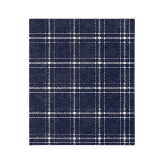 Navy and White Plaid - Velveteen Throw Blanket