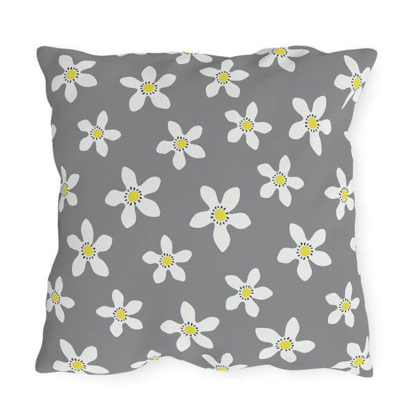 Daisy on Gray - Outdoor Throw Pillow