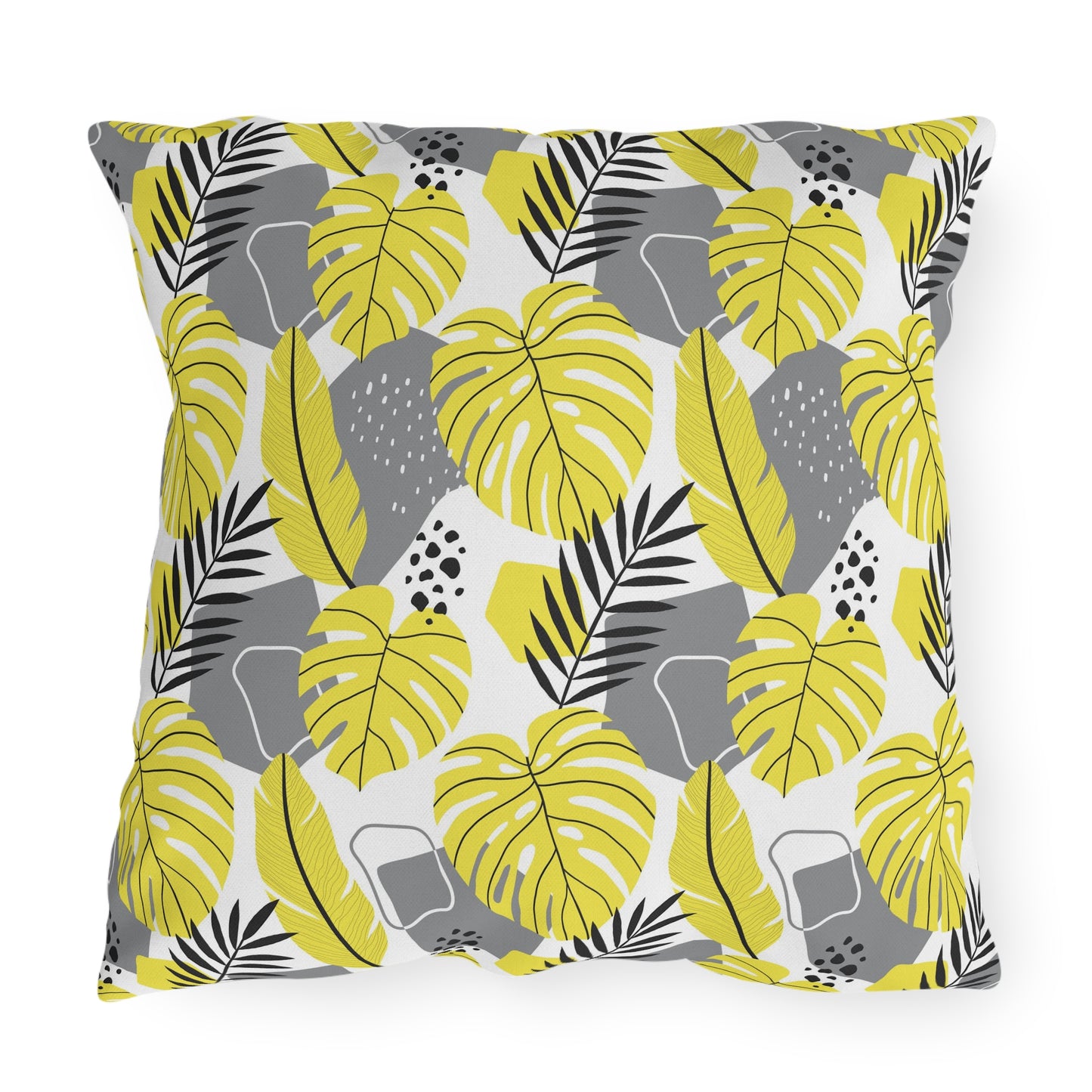 Outdoor Pillow - Yellow and Gray Tropical Leaf Throw Pillow