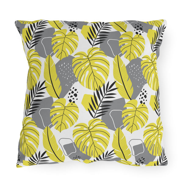 Outdoor Pillow - Yellow and Gray Tropical Leaf Throw Pillow