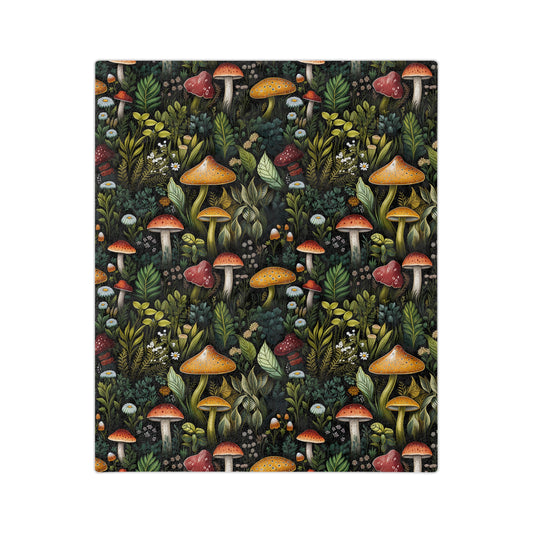 Mushroom Cottagecore Velveteen Throw Blanket