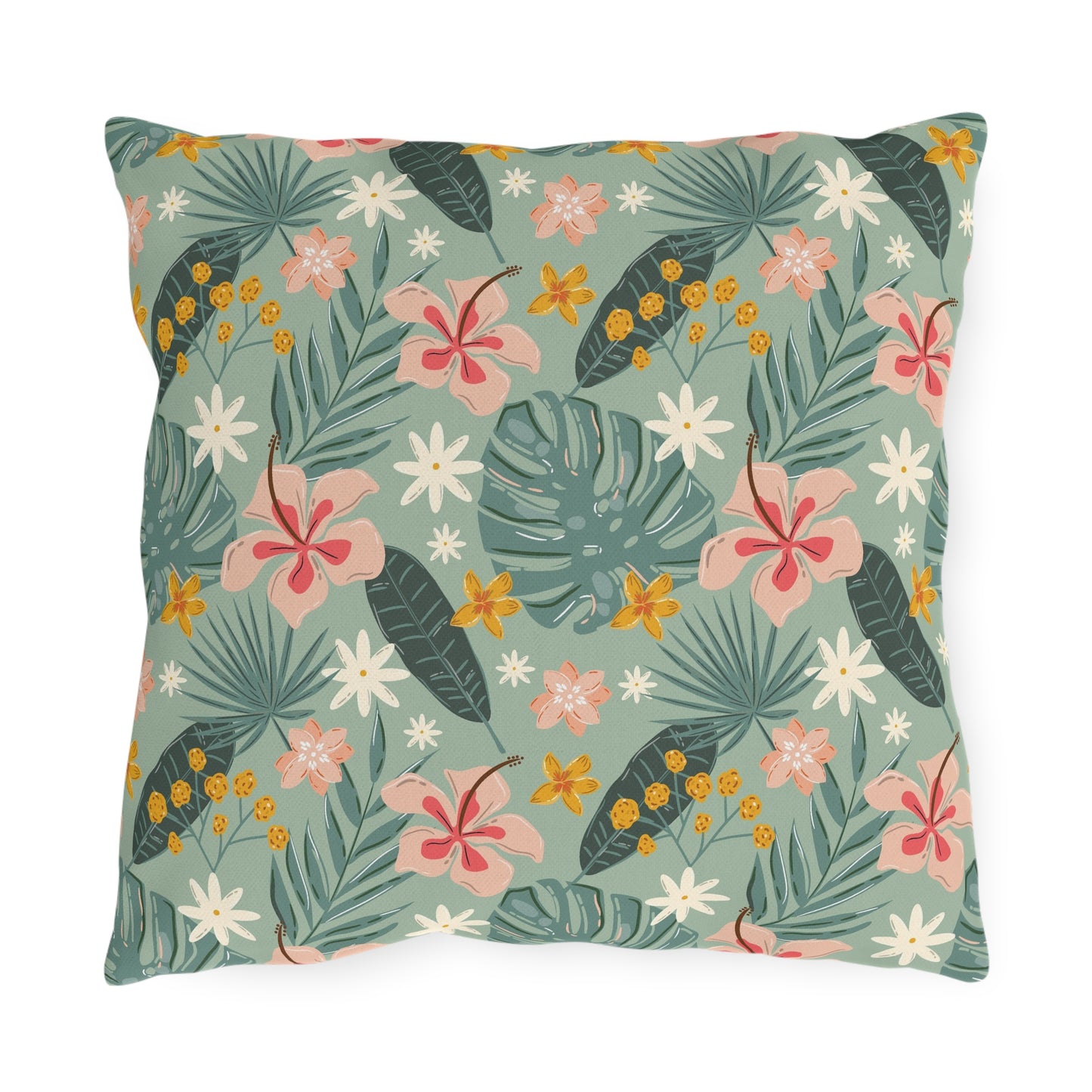 Palm Leaf & Hibiscus - Outdoor Throw Pillow