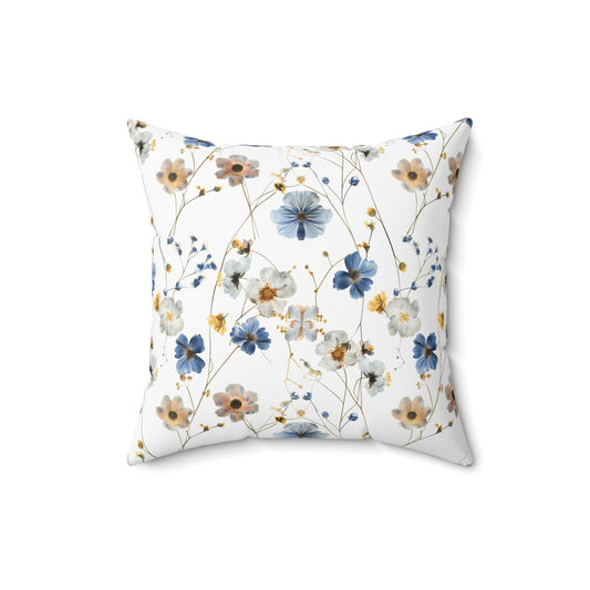 Boho Blue and Yellow Floral - Indoor Throw Pillow
