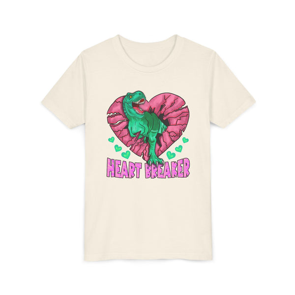 Kids TRex Heart Breaker Dinosaur Youth Valentines Day Short Sleeve TShirt