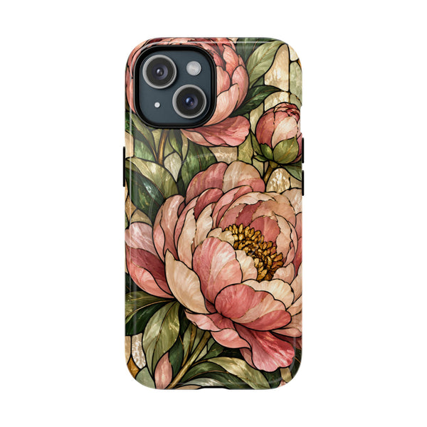 Glossy or Matte Stained Glass Peony MagSafe iPhone Case
