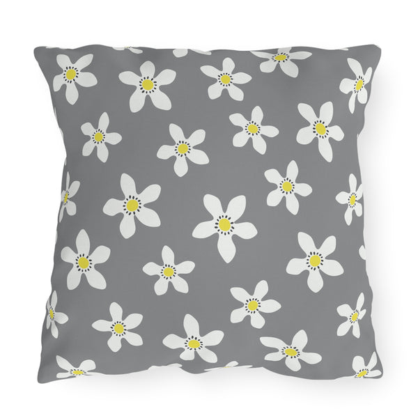 Daisy on Gray - Outdoor Throw Pillow
