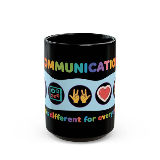 Neurodiversity Communication Mug - 11oz Black Ceramic - Inclusive AAC & ASL Art
