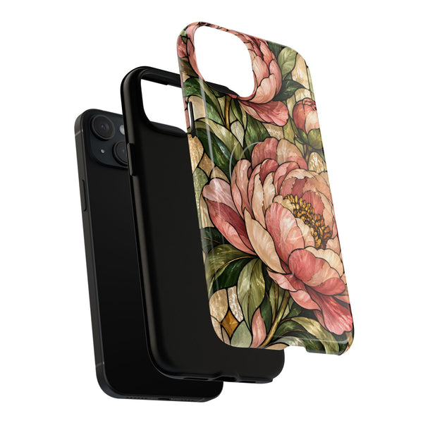 Glossy or Matte Stained Glass Peony MagSafe iPhone Case
