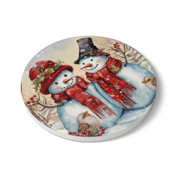 Winter Wonderland Snowman Ceramic Coaster Set, Holiday Decor, Christmas Gift, Home Bar Accessories, Festive Tableware