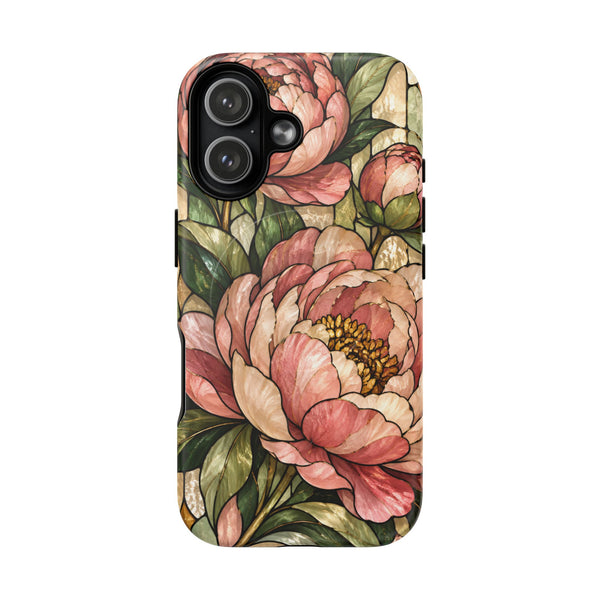 Glossy or Matte Stained Glass Peony MagSafe iPhone Case