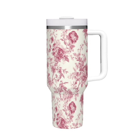 Pink Floral Toile - 40oz Stainless Steel Tumbler