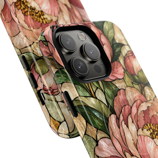 Glossy or Matte Stained Glass Peony MagSafe iPhone Case