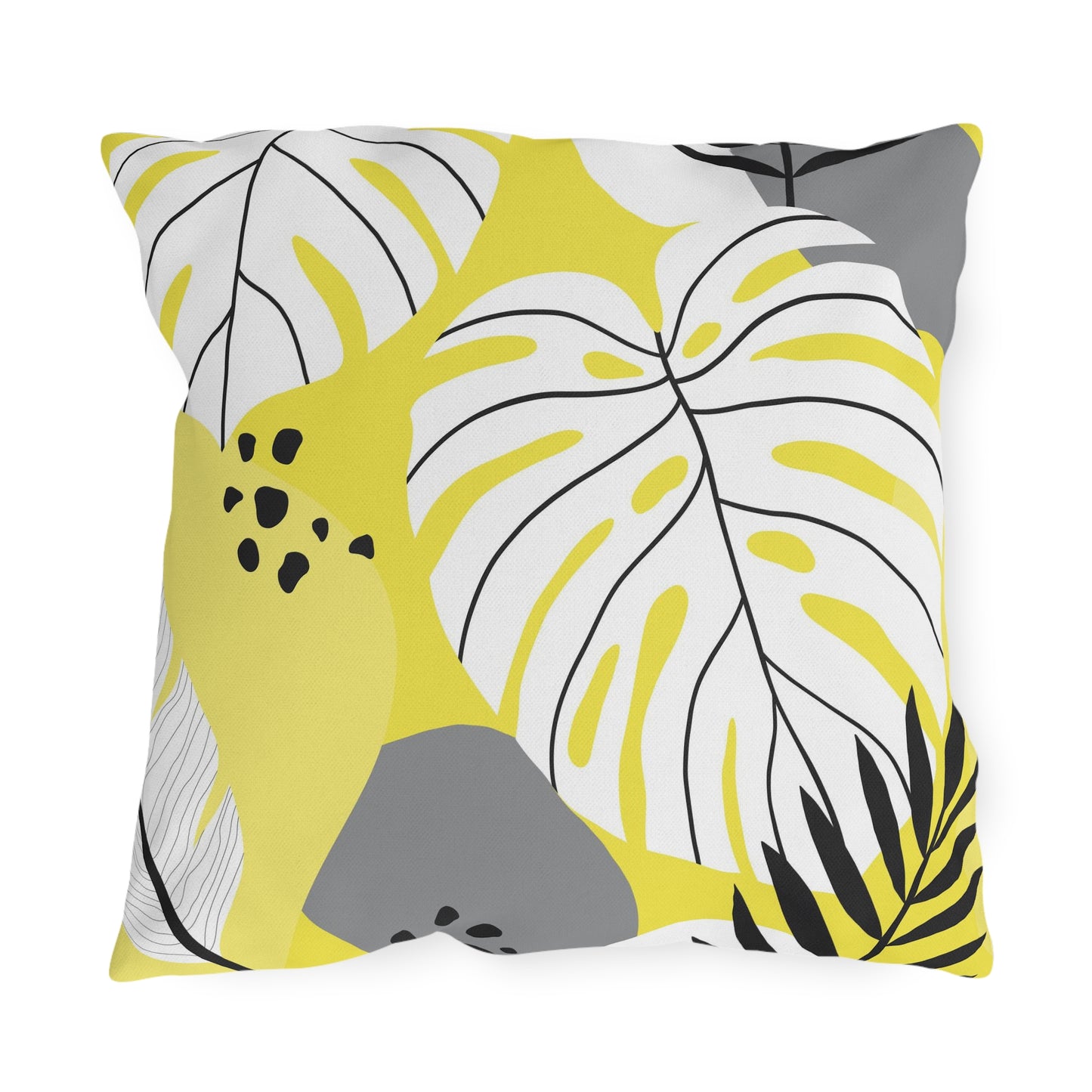 Yellow and White Palm Leaf Flora - Outdoor Throw Pillow