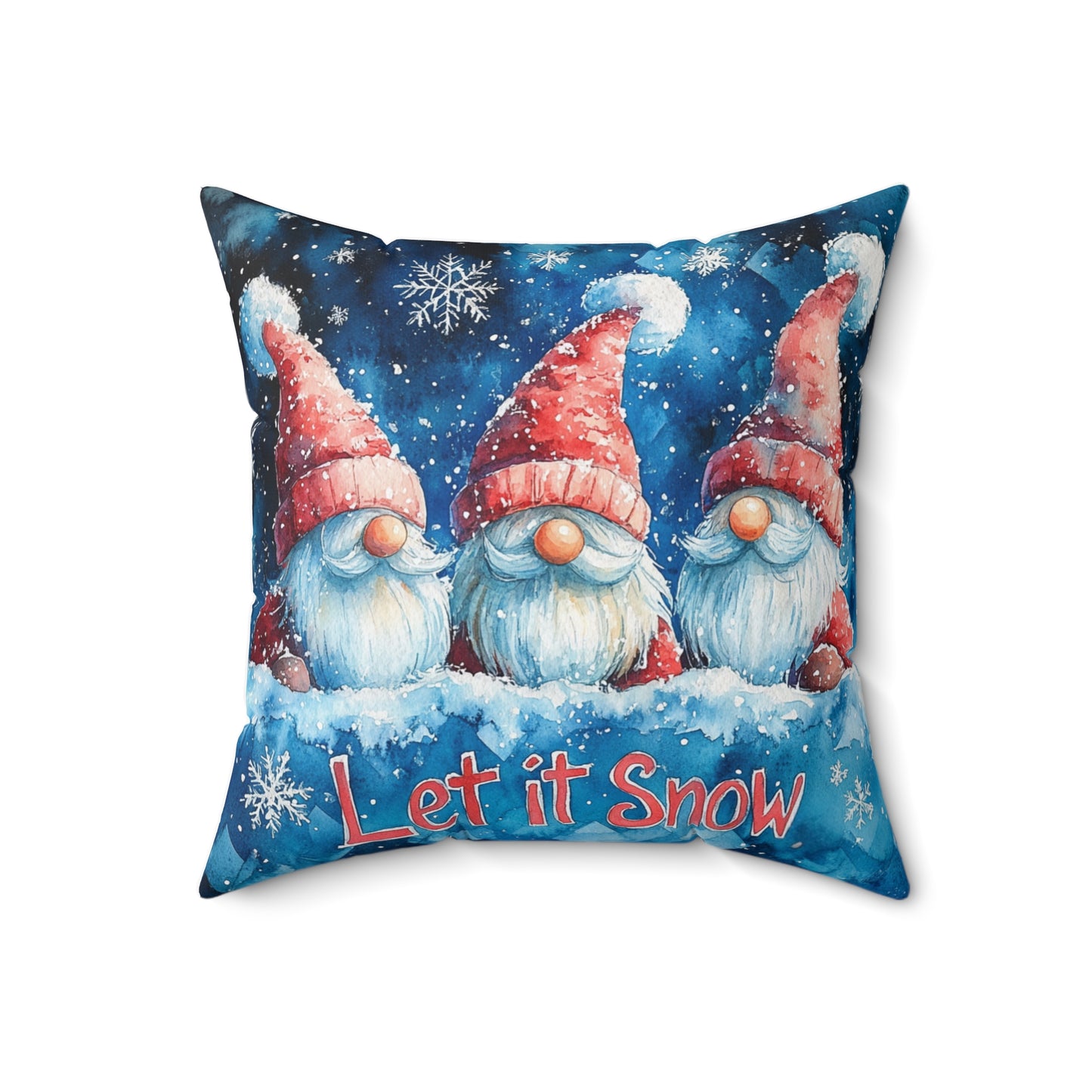 Let It Snow Gnome with Red & Blue Gingham Back - Indoor Throw Pillow