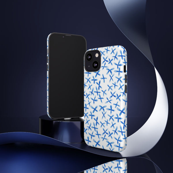 Pastel Blue Floral Phone Case, Blue and White Floral Tough Phone Case for iPhone, Samsung, Google Phones, Pixel Phone Case