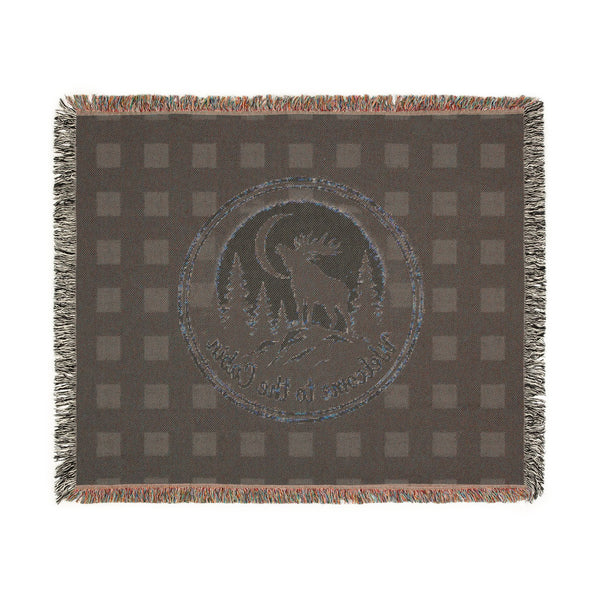 Welcome to the Cabin Woven Blanket | Moose & Pine Tree Buffalo Plaid Throw | Rustic Lodge Cabin Decor | Fall & Winter Gift